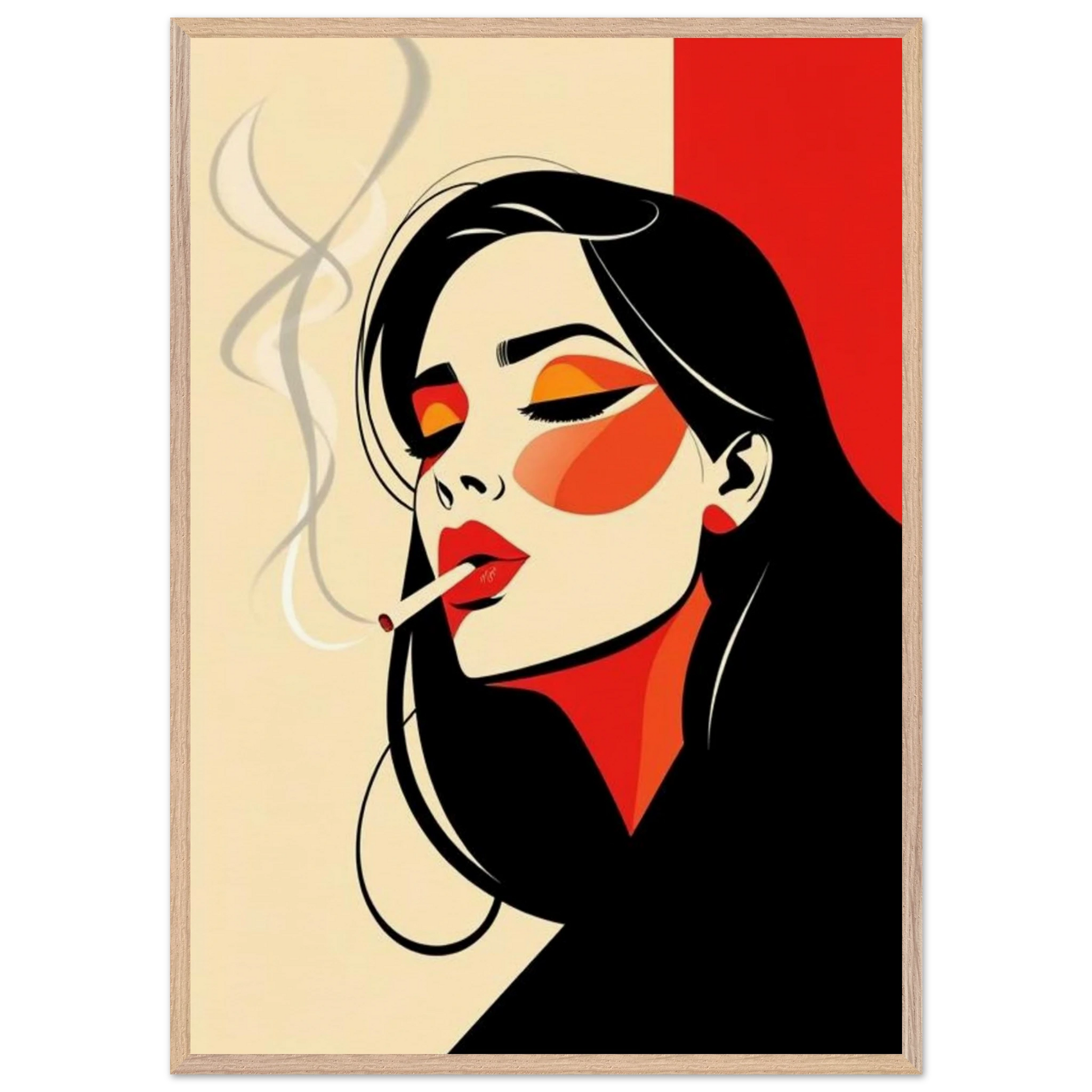 Affiche encadrée Portrait Bauhaus – femme stylisée avec cigarette à la bouche – art mural graphique et moderne inspiré du Bauhaus par Skøne