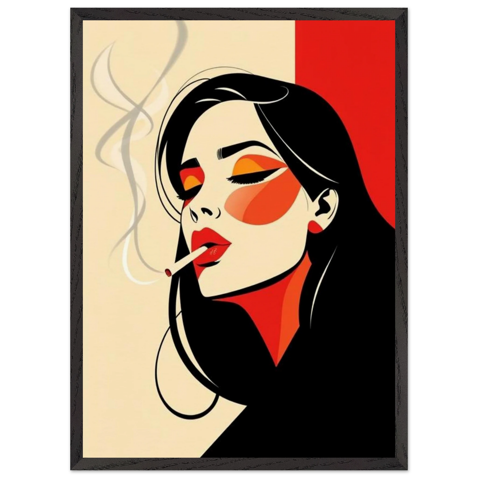 Affiche encadrée Portrait Bauhaus – femme stylisée avec cigarette à la bouche – art mural graphique et moderne inspiré du Bauhaus par Skøne