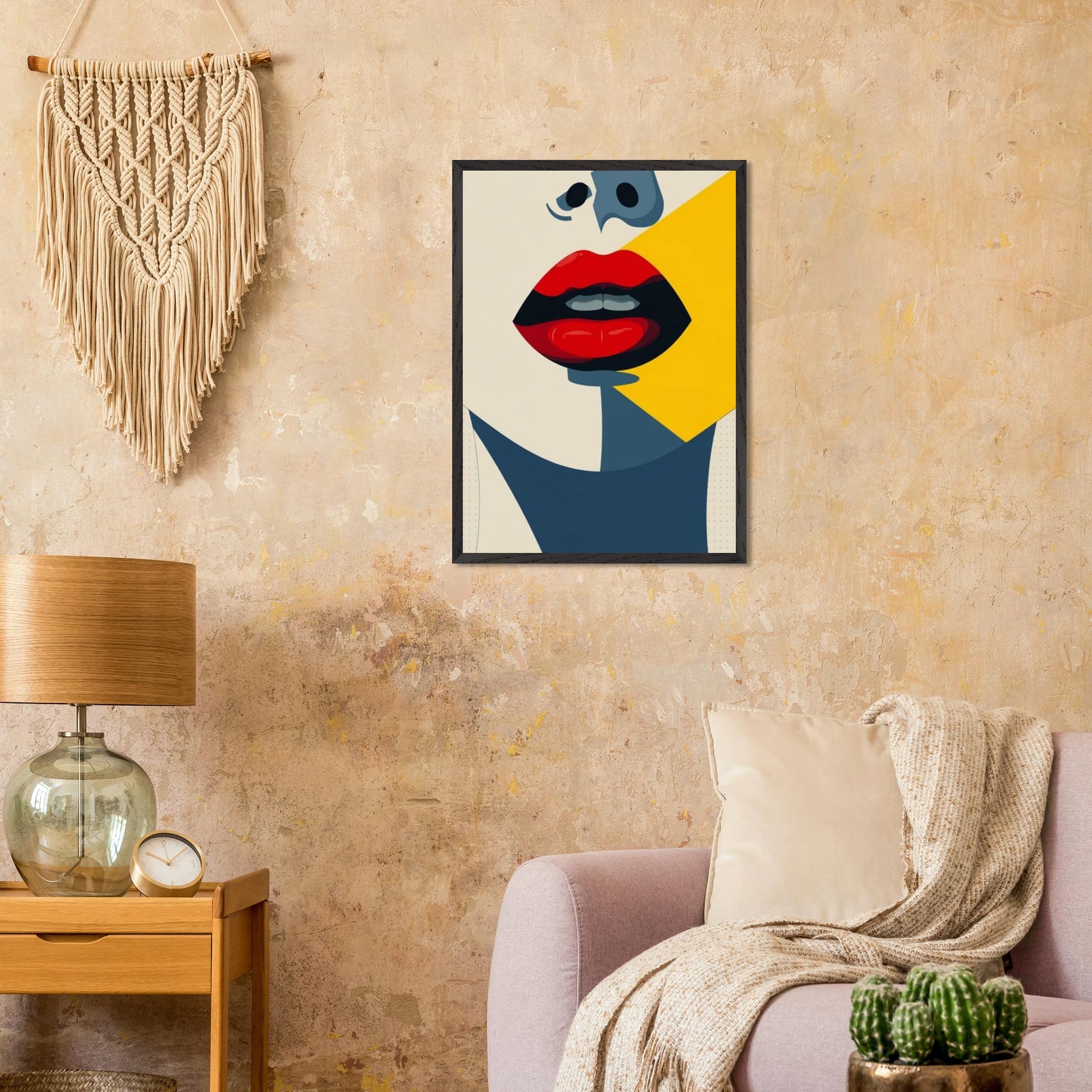 Affiche encadrée Visage Bauhaus – portrait féminin de face, du nez au cou – art mural géométrique et stylisé par Skøne