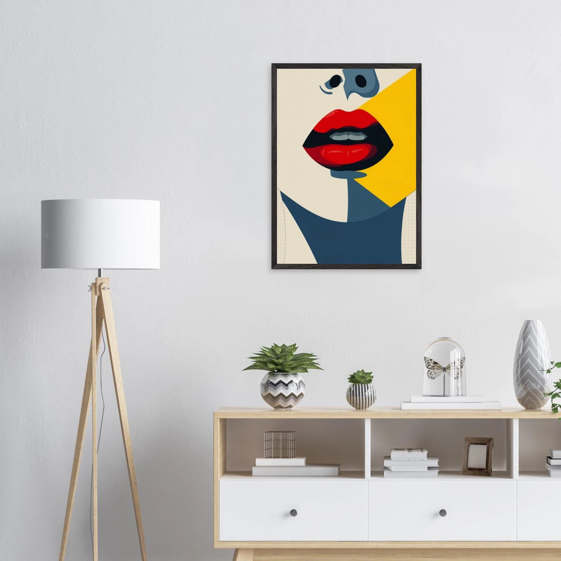Affiche encadrée Visage Bauhaus – portrait féminin de face, du nez au cou – art mural géométrique et stylisé par Skøne