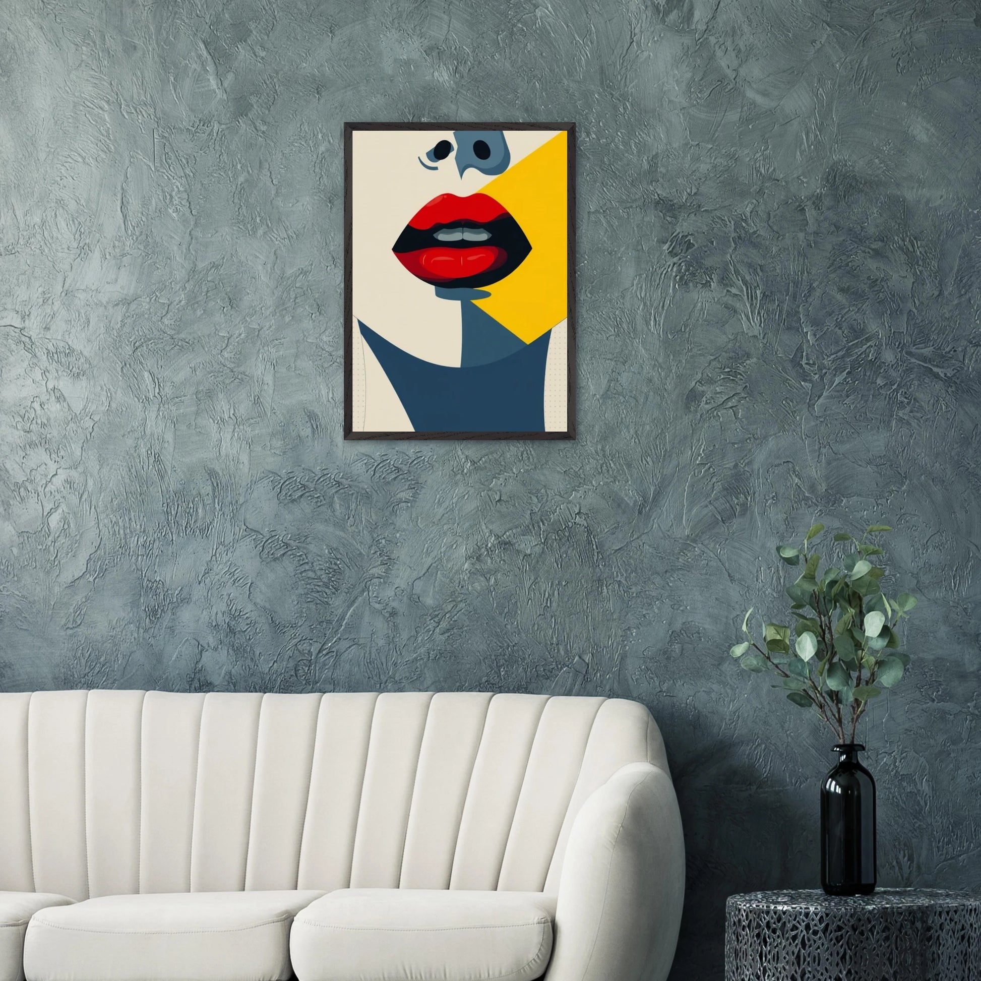 Affiche encadrée Visage Bauhaus – portrait féminin de face, du nez au cou – art mural géométrique et stylisé par Skøne