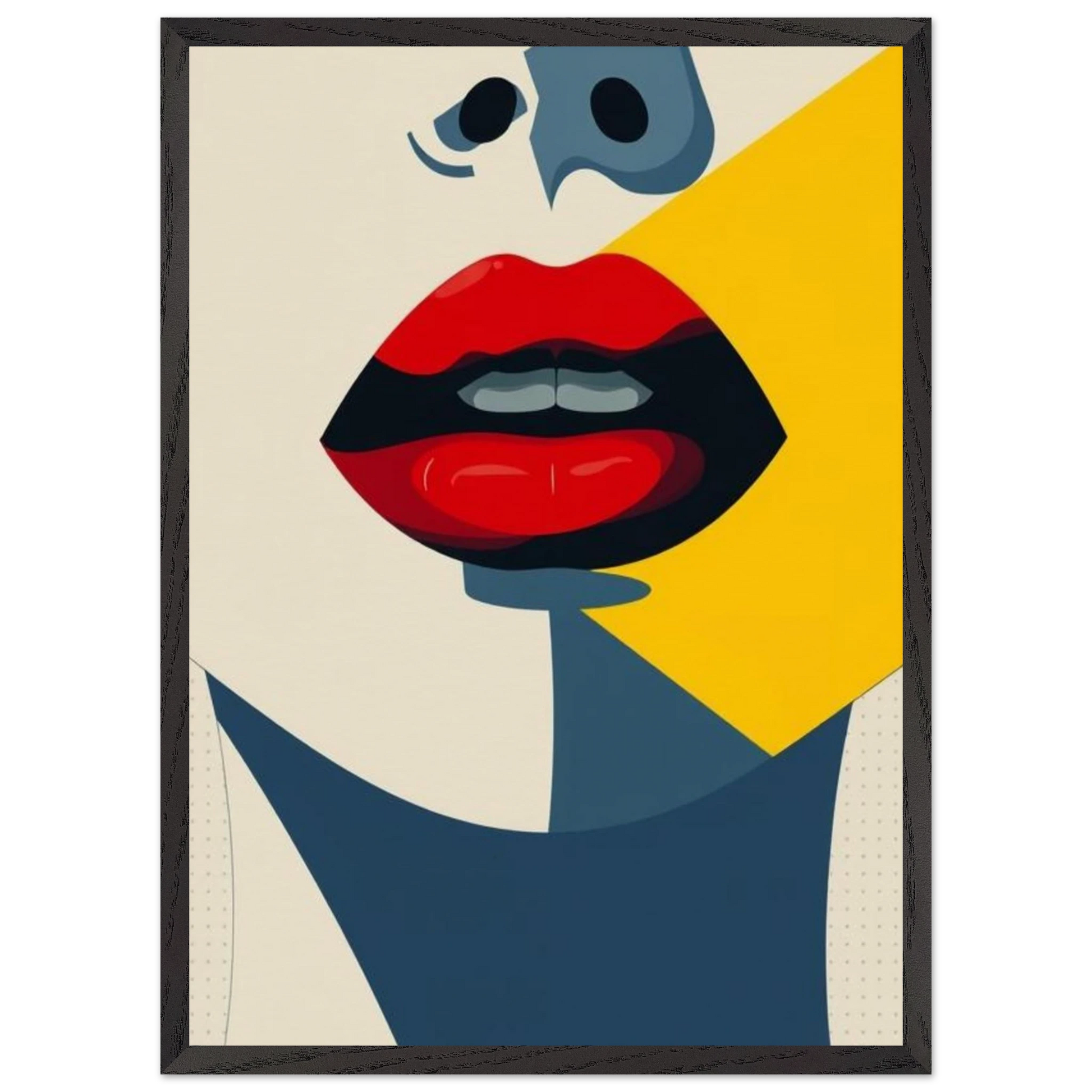 Affiche encadrée Visage Bauhaus – portrait féminin de face, du nez au cou – art mural géométrique et stylisé par Skøne